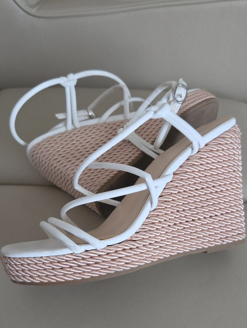 Marc Fisher White Strappy Wedge Sandals